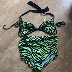 Guess bright green&black high waist bikini size M